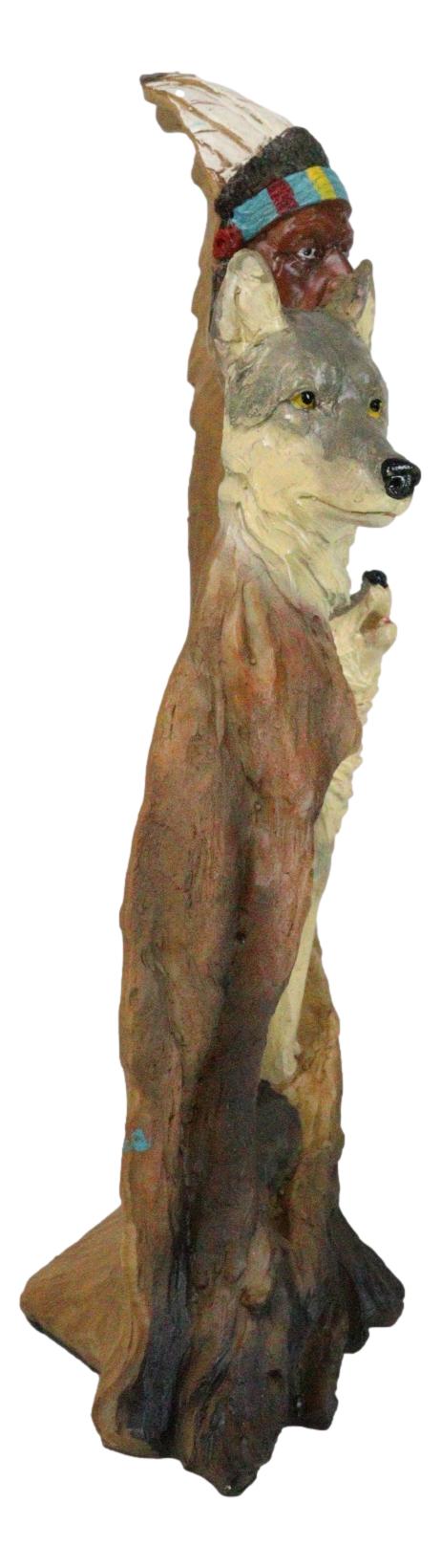 Rustic Howling Wolves And Indian Chief In Headdress Forest Scene Cutout Figurine
