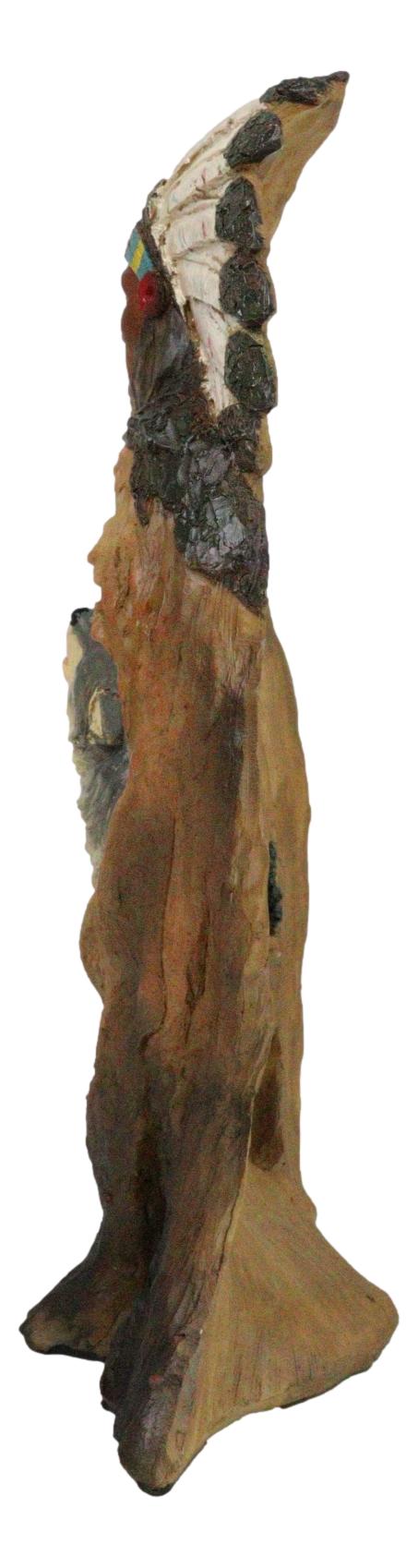 Rustic Howling Wolves And Indian Chief In Headdress Forest Scene Cutout Figurine