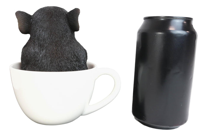 Rustic Lifelike Black Pig Piggy In Tea Cup Figurine Animal Farm Pigs Swine Decor