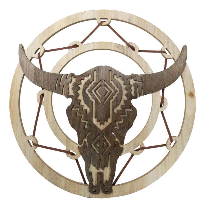 Rustic MDF Wood Buffalo Cow Skull Dreamcatcher Web Circle Wall Decor Plaque Rustic MDF Wood Buffalo Cow Skull Dreamcatcher Web Circle Wall Decor Plaque