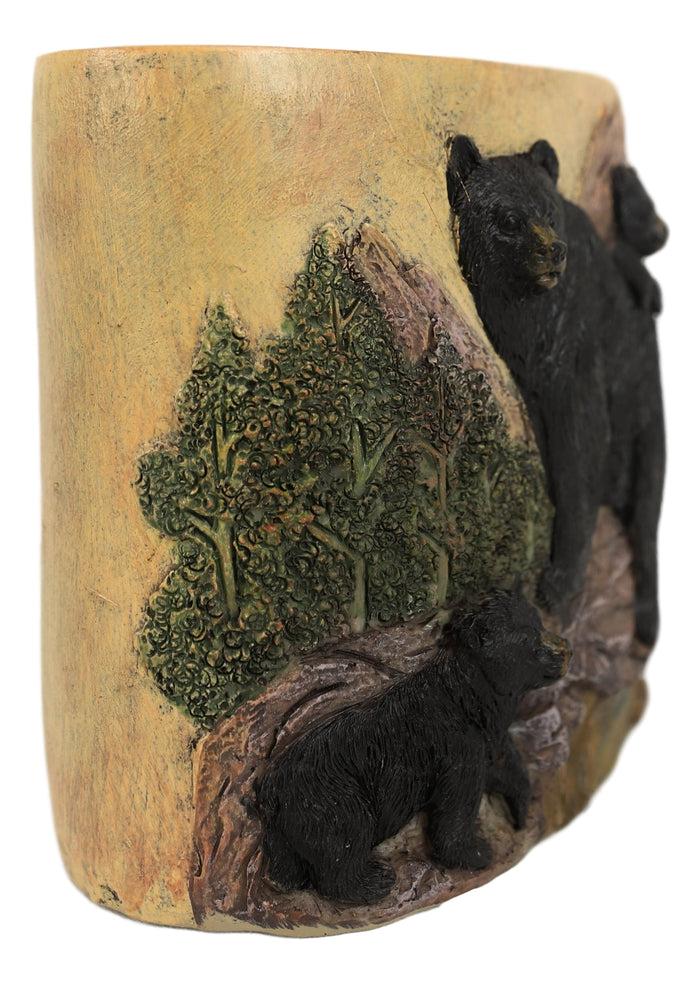 Rustic Mountain Black Mama Bear & Cubs Toothbrush Toothpaste Holder Organizer