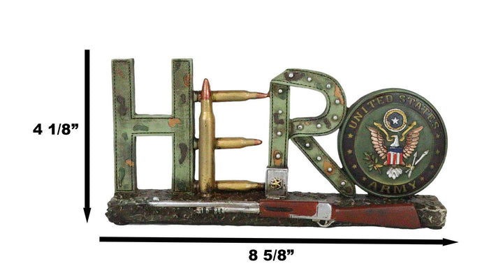 Rustic Patriotic Hero Word Art USA Army Eagle Seal Rifle Sign Desktop Plaque