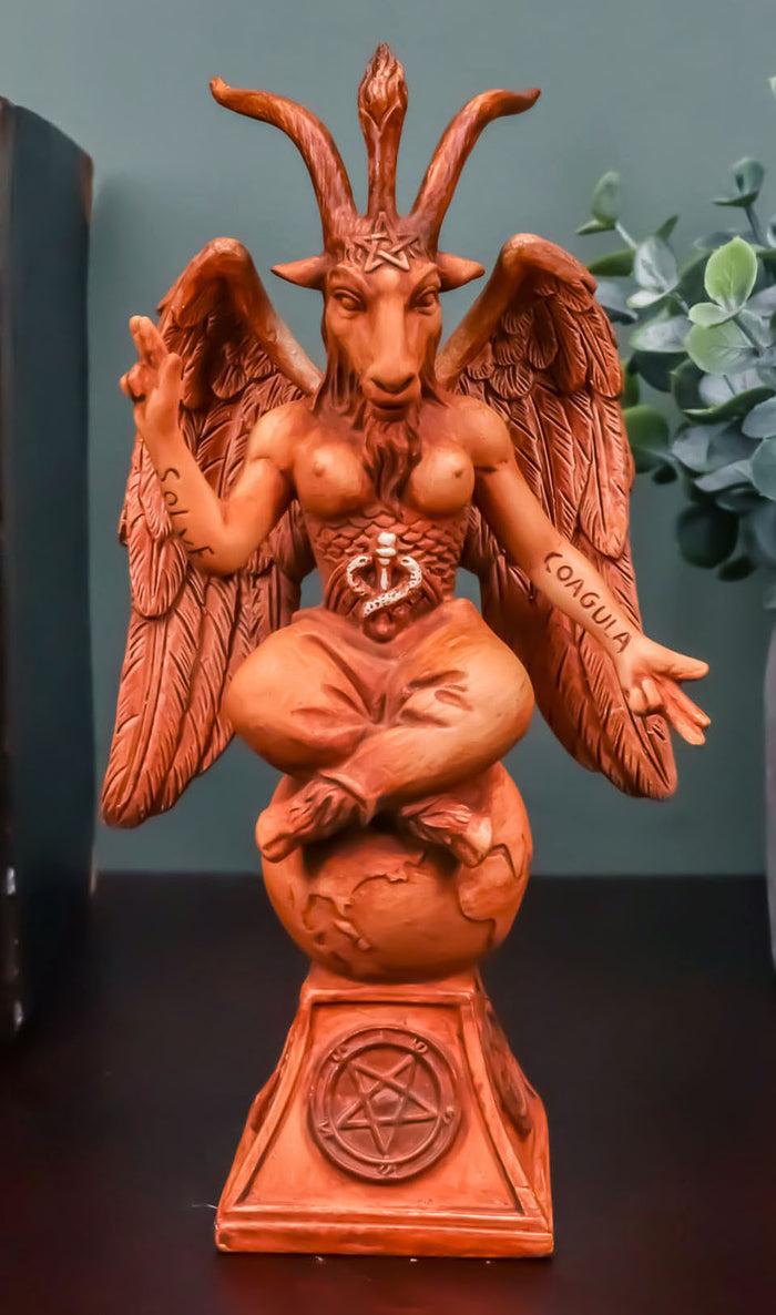 Rustic Red Clay Finish Sabbatic Goat Idol Baphomet Pentagram Figurine 6.5"H