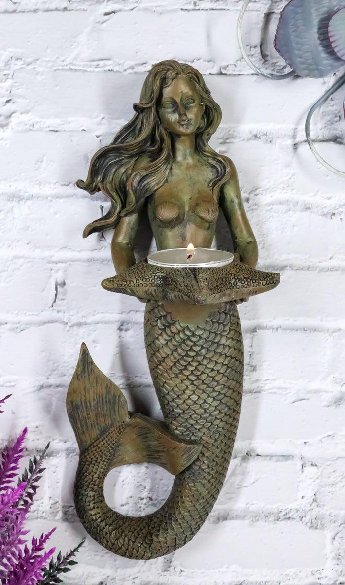 Rustic Rust Bronze Finish Nautical Ocean Mermaid With Shell Candle Wall Sconce