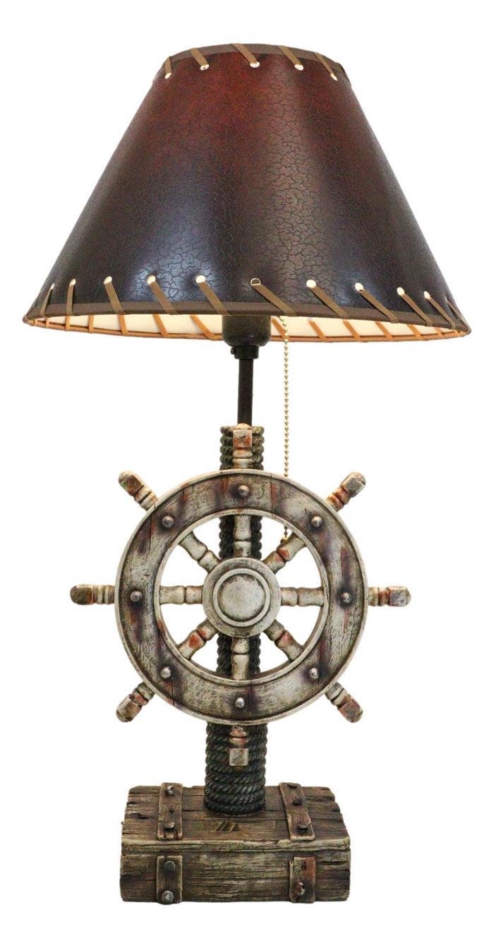 Rustic Sea Nautical Pirate Captain Ship Helm Steering Wheel Table Lamp W/ Shade