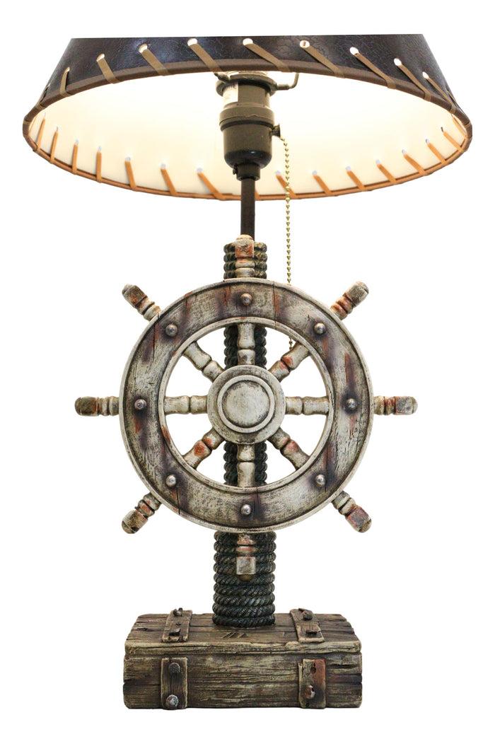 Rustic Sea Nautical Pirate Captain Ship Helm Steering Wheel Table Lamp W/ Shade