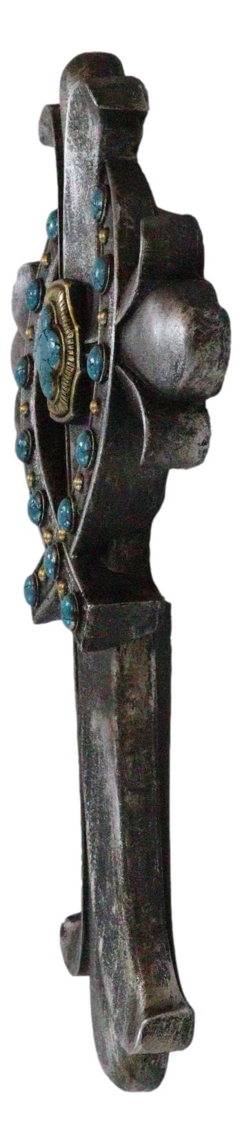 Rustic Silver Finish Fleur De Lis Greek Ichthys Christ Fish Turquoise Wall Cross