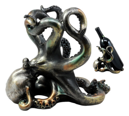 Rustic Silver Octopus Wine Holder 7.5 Inch Tall Tabletop Bar Counter Figurine