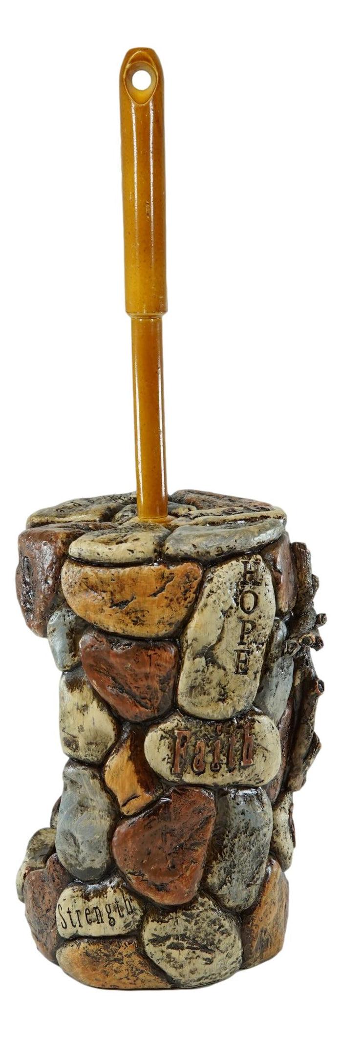 Rustic Solid Rock Of Christ Cross Joy Hope Peace Love Toilet Brush & Holder Set