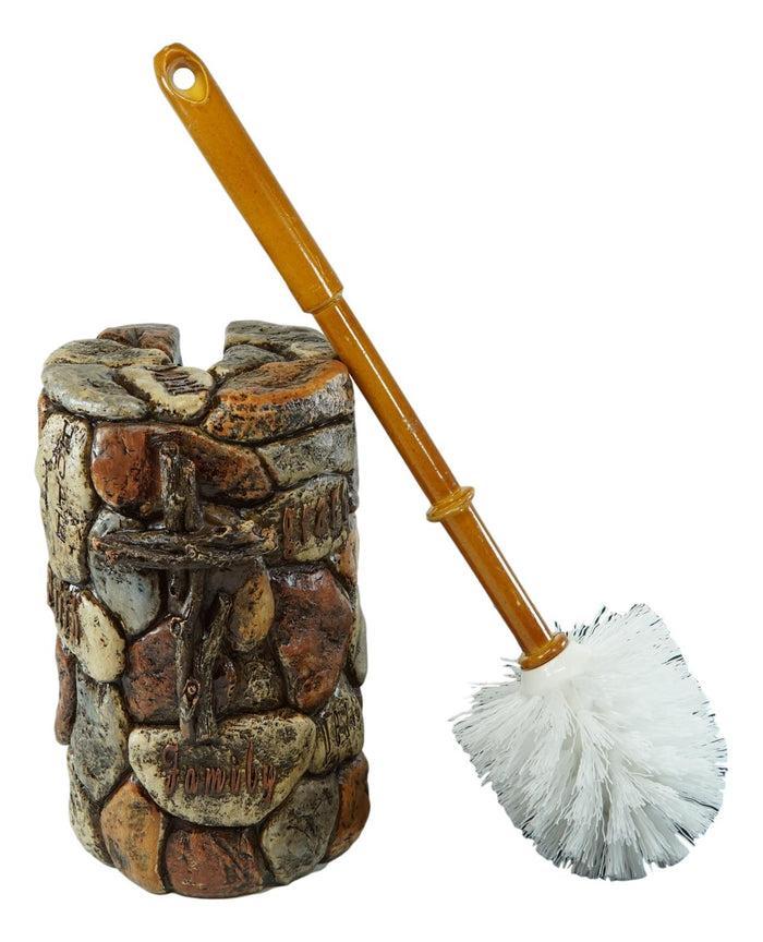 Rustic Solid Rock Of Christ Cross Joy Hope Peace Love Toilet Brush & Holder Set