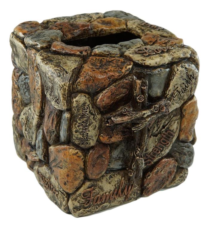 Rustic Solid Rock Of Christ Cross Joy Hope Peace Love Tissue Box Holder Cover