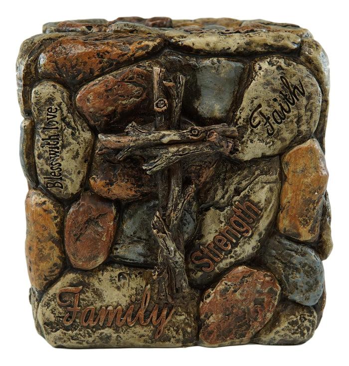 Rustic Solid Rock Of Christ Cross Joy Hope Peace Love Tissue Box Holder Cover