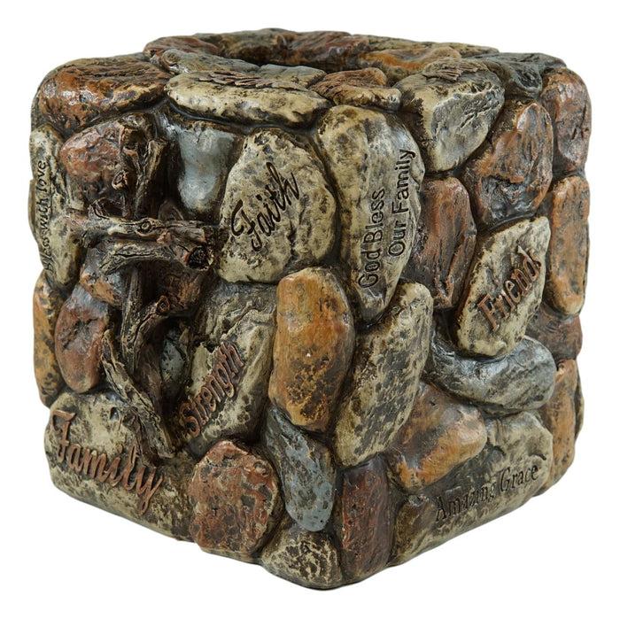Rustic Solid Rock Of Christ Cross Joy Hope Peace Love Tissue Box Holder Cover