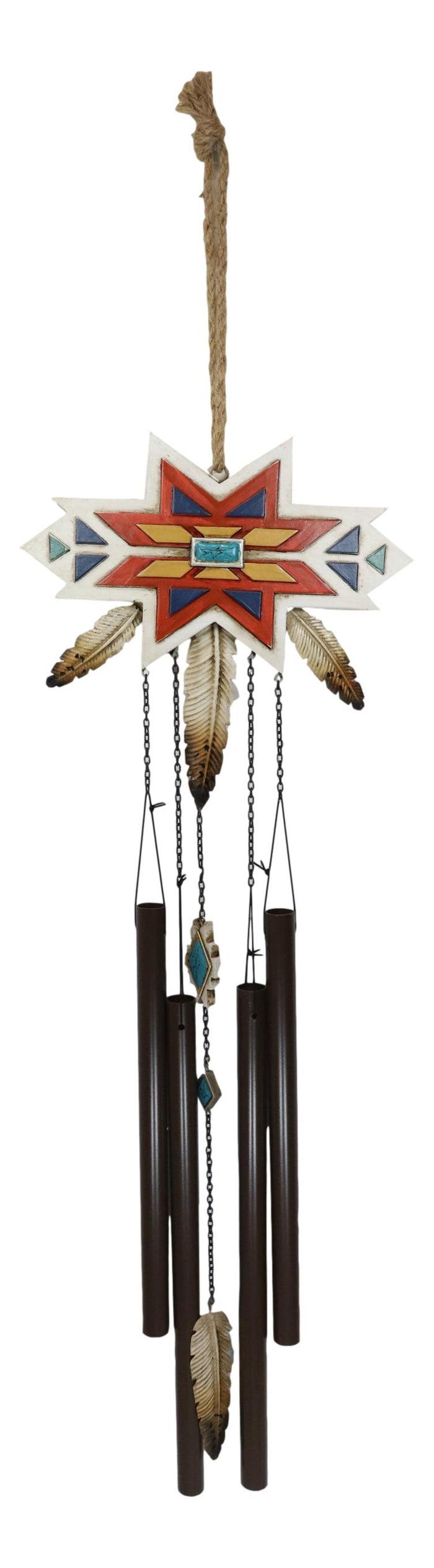Rustic Southwest Boho Chic 3 Feathers Colorful Vectors Star Symbol Wind Chime