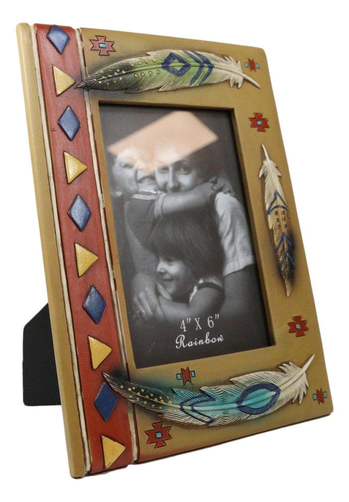Rustic Southwestern Boho Aztec Vectors And Indian Feathers Picture Frame 4"X6"