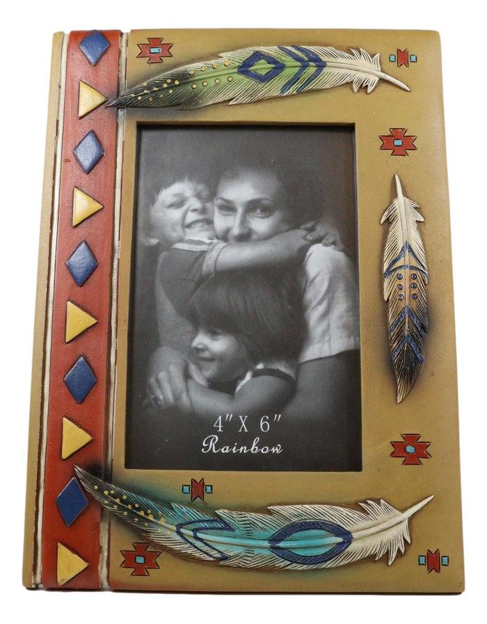 Rustic Southwestern Boho Aztec Vectors And Indian Feathers Picture Frame 4"X6"