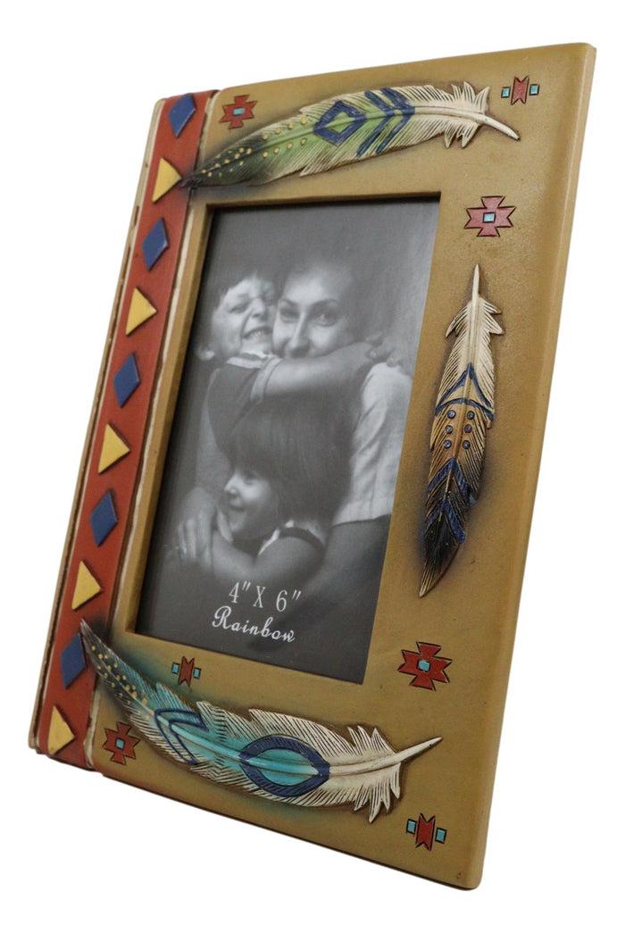 Rustic Southwestern Boho Aztec Vectors And Indian Feathers Picture Frame 4"X6"