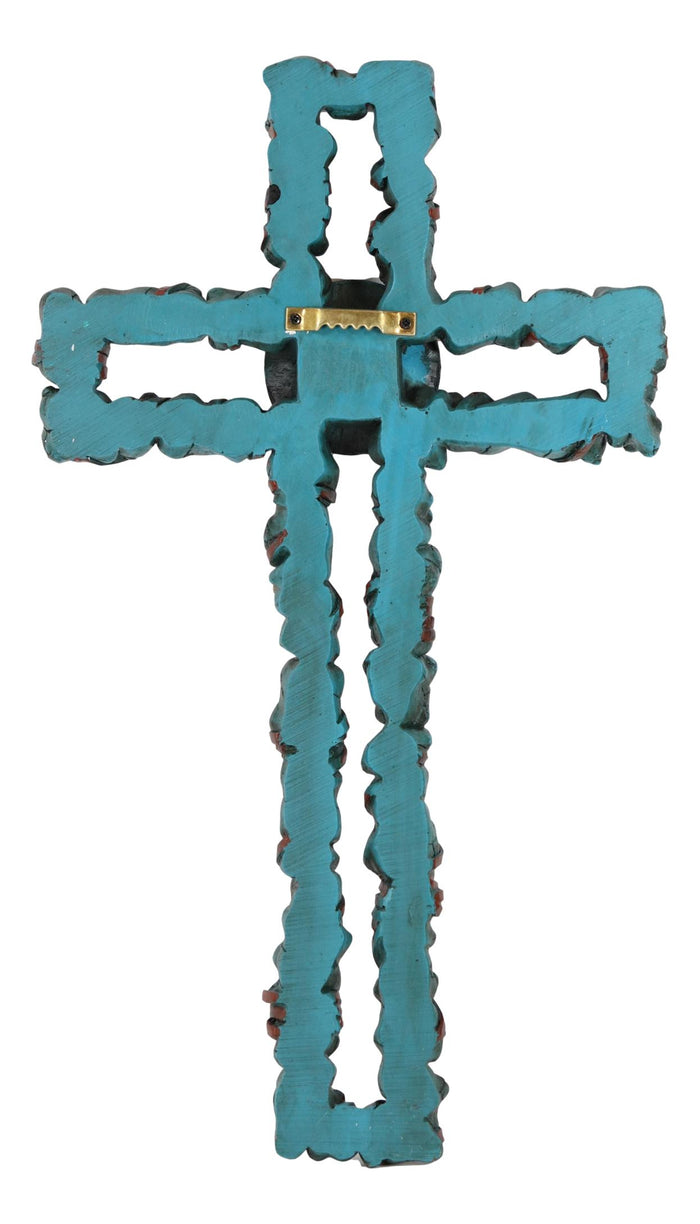 Rustic Southwestern Crackled Turquoise Rocks And Western Concho Wall Cross Decor
