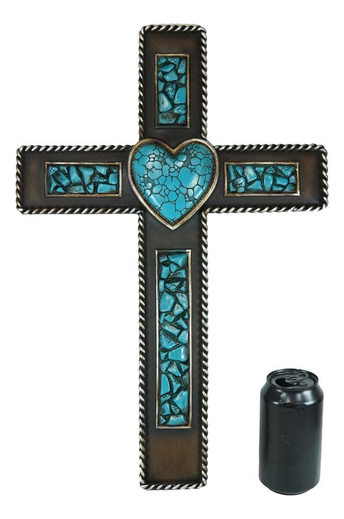 Rustic Southwestern Crushed Turquoise Gemstones With Sacred Heart Wall Cross