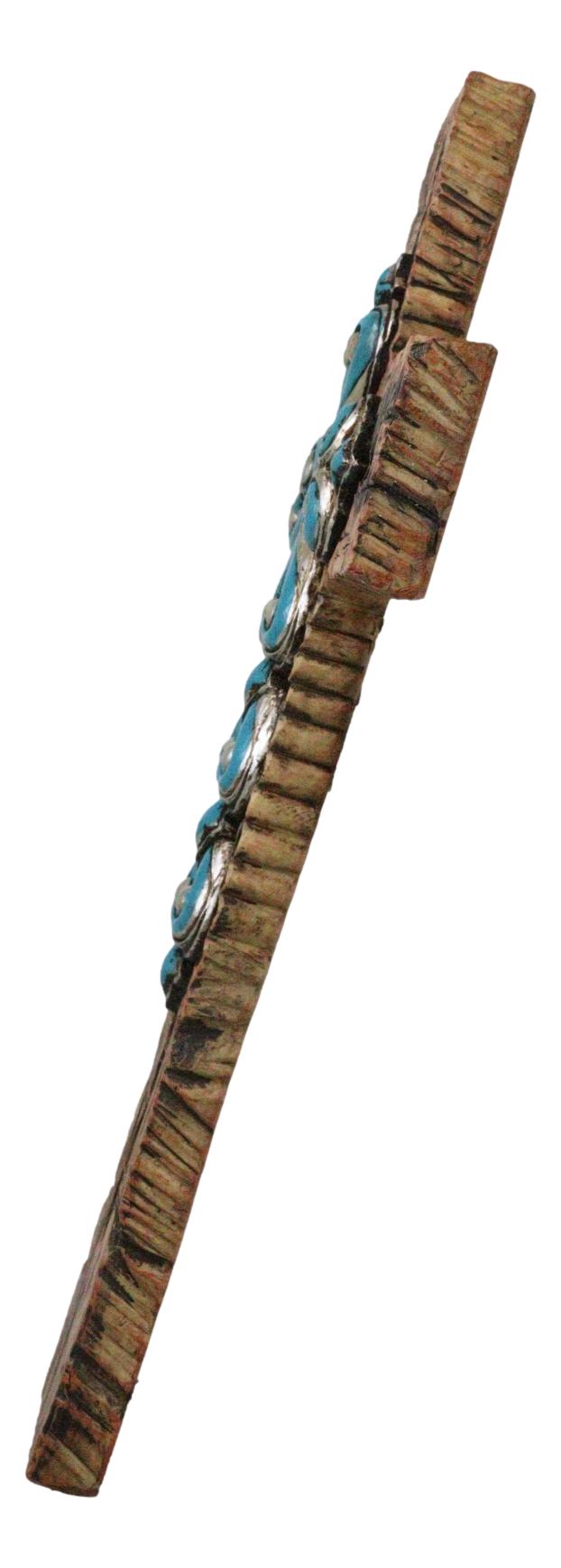 Rustic Southwestern Faux Wooden Turquoise Fleur De Lis Scrollwork Wall Cross