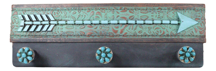 Rustic Southwestern Floral Lace Turquoise Arrow 3-Peg Hooks Wall Decor Plaque