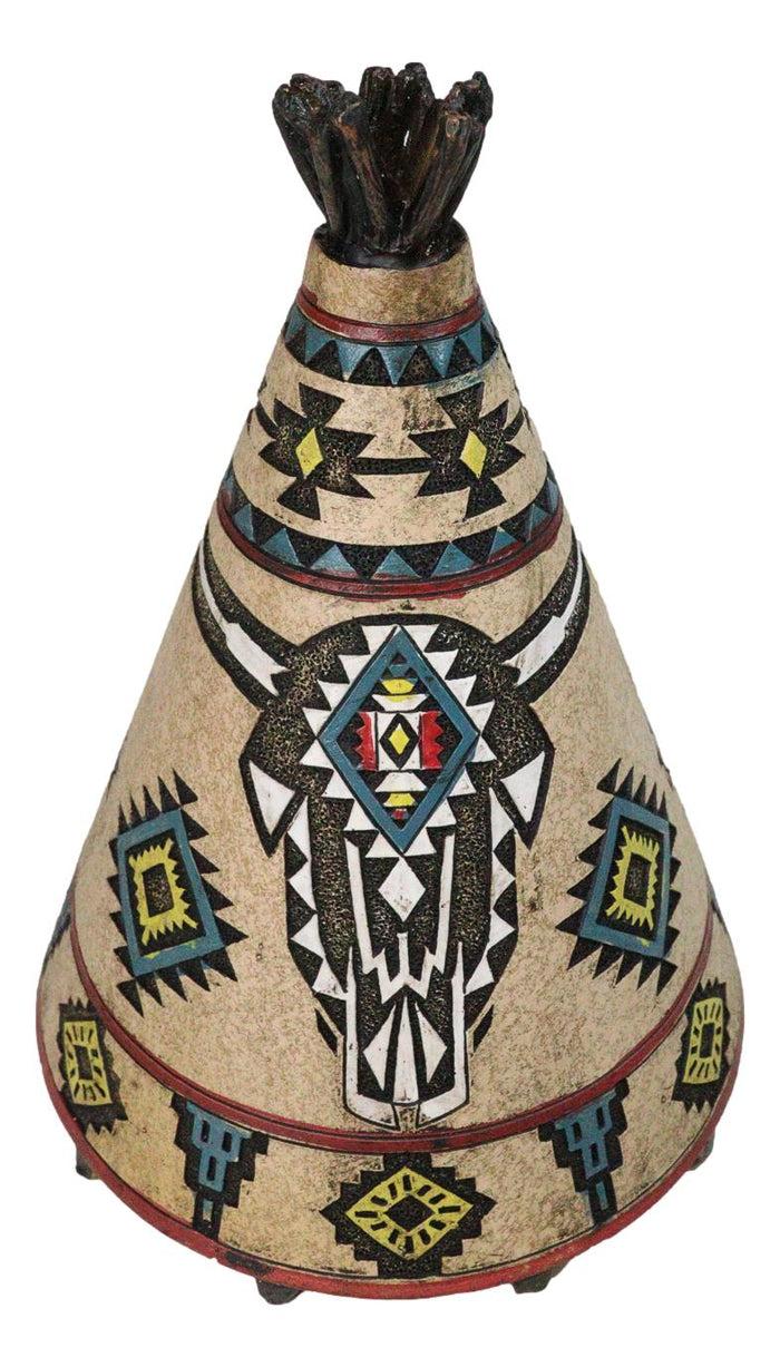 Rustic Southwestern Indian Teepee Hut With Aztec Cow Skull Money Coin Piggy Bank