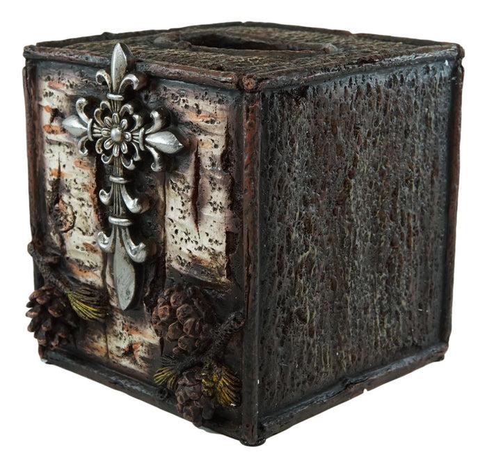 Rustic Southwestern Le Fleur Cross W/ Birch And Pinecones Tissue Box Holder Case