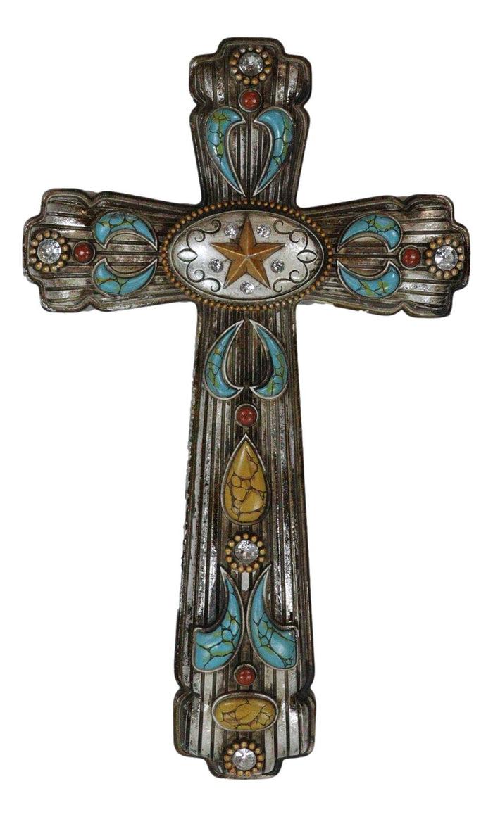 Rustic Southwestern Turquoise Ornate Patterns Western Star Concho Wall Cross