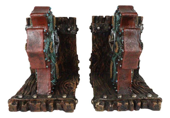 Rustic Turquoise Western Star Horseshoes Cross Braided Ropes Decorative Bookends