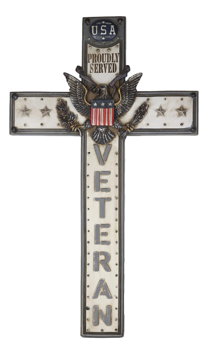 Rustic USA Proudly Served American Flag Great Seal Eagle Veteran Wall Cross