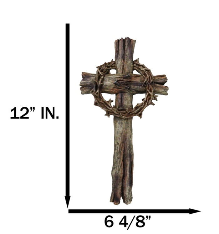 Rustic Via Dolorosa Calvary Crown Of Thorns And Nails Faux Wooden Wall Cross