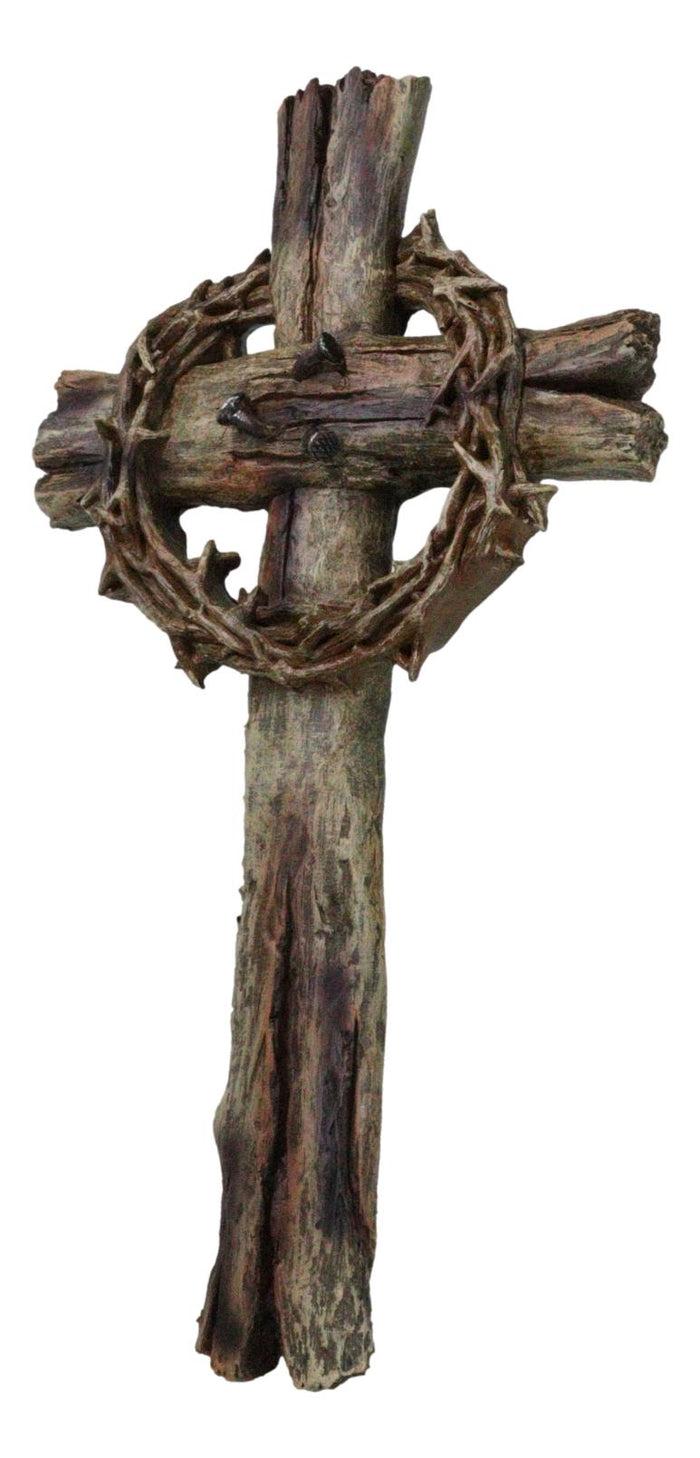 Rustic Via Dolorosa Calvary Crown Of Thorns And Nails Faux Wooden Wall Cross