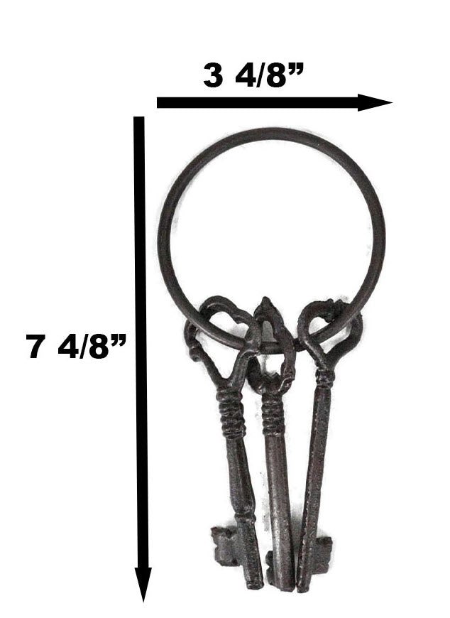 Rustic Vintage Antique Design Cast Iron Jailor 3 Keys On Ring Old World Decor