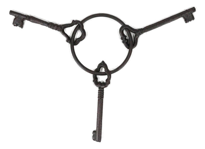 Rustic Vintage Antique Design Cast Iron Jailor 3 Keys On Ring Old World Decor