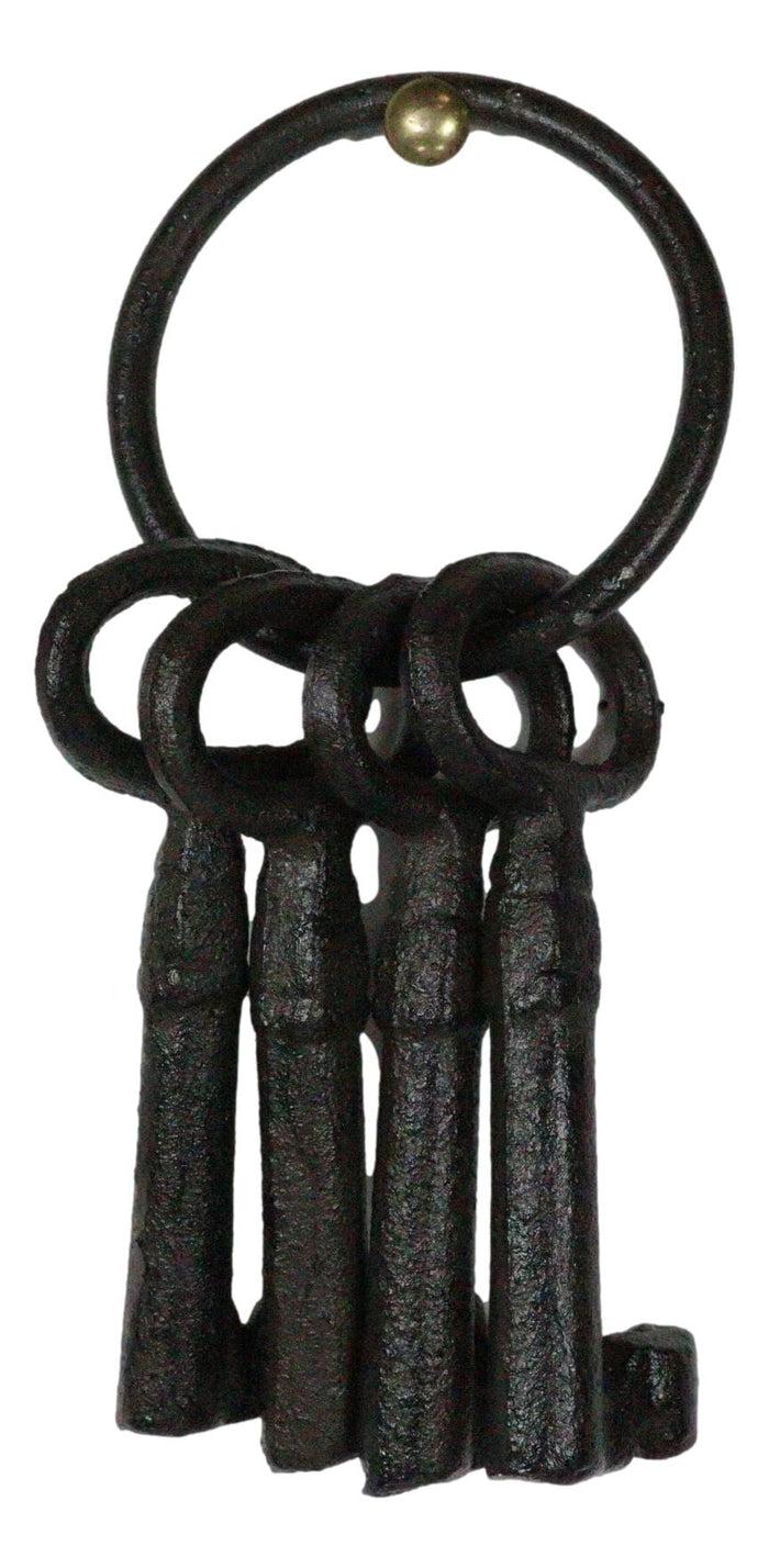 Rustic Vintage Antique Style Cast Iron Jailer Keys Set Of 4 In Ring Costume Prop
