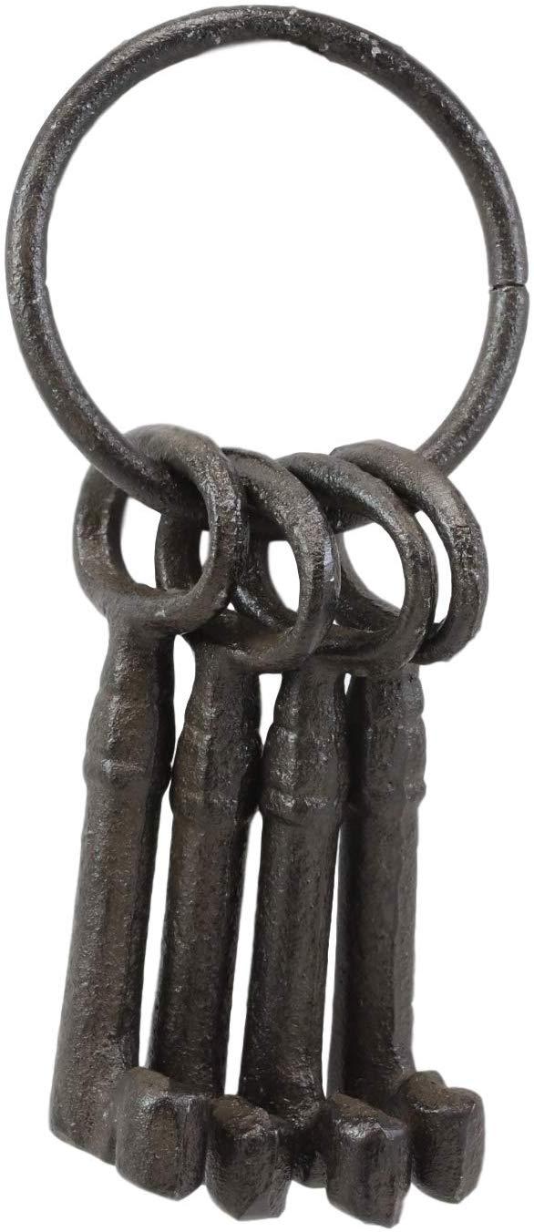 Rustic Vintage Antique Style Cast Iron Jailer Keys Set Of 4 In Ring Costume Prop