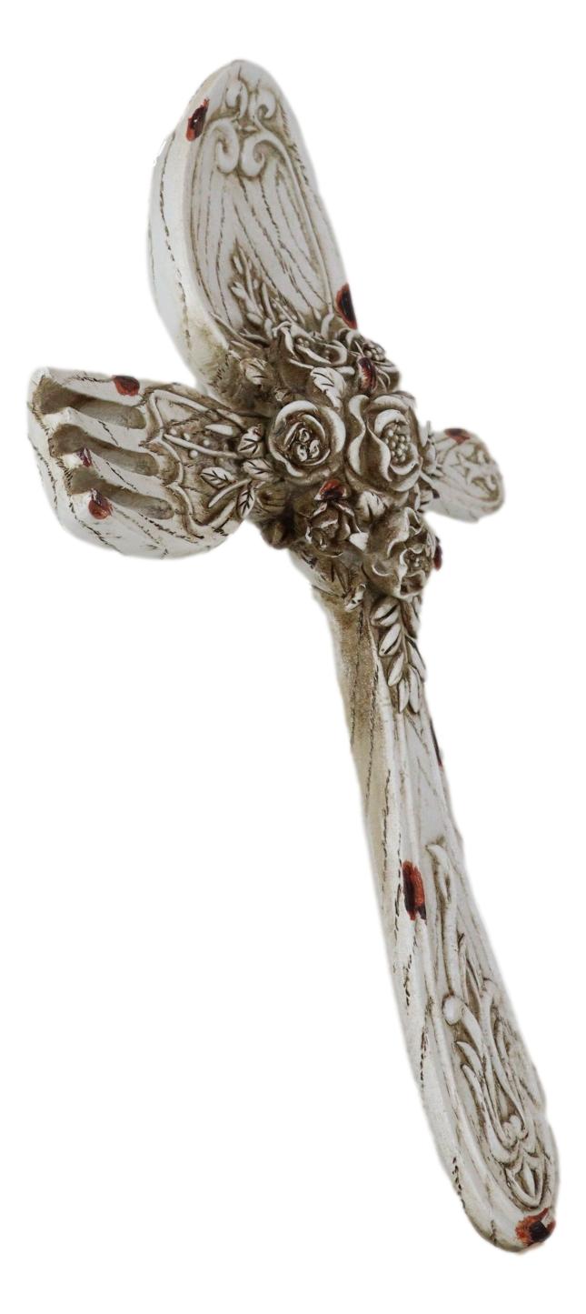 Rustic Vintage Faux Distressed Wood Spoon And Fork Tooled Flowers Wall Cross