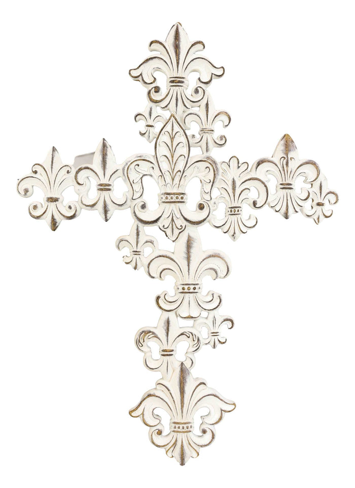 Rustic Vintage Southwestern Tuscan Fleur De Lis Filigree Scroll Art Wall Cross