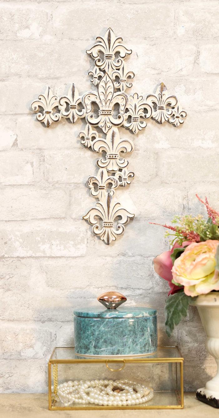 Rustic Vintage Southwestern Tuscan Fleur De Lis Filigree Scroll Art Wall Cross