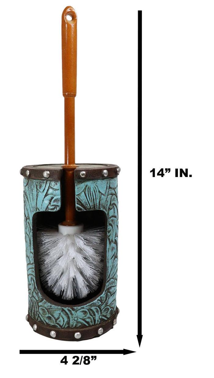 Rustic Vintage Western Turquoise Faux Leather Floral Toilet Brush And Holder Set
