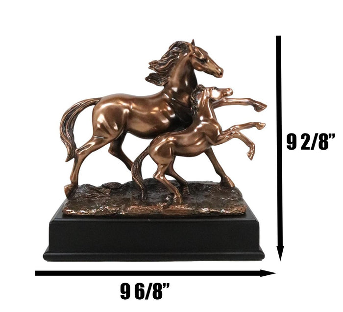 Rustic Western 2 Running Mother And Foal Equine Horses In Bronzed Resin Statue