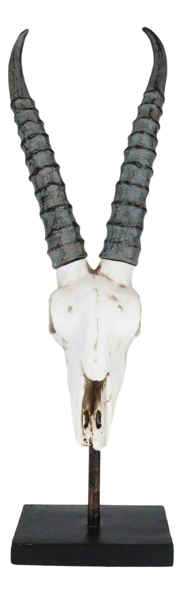Rustic Western Aged Bone Springbok Antelope Skull On Pole Stand Base Figurine