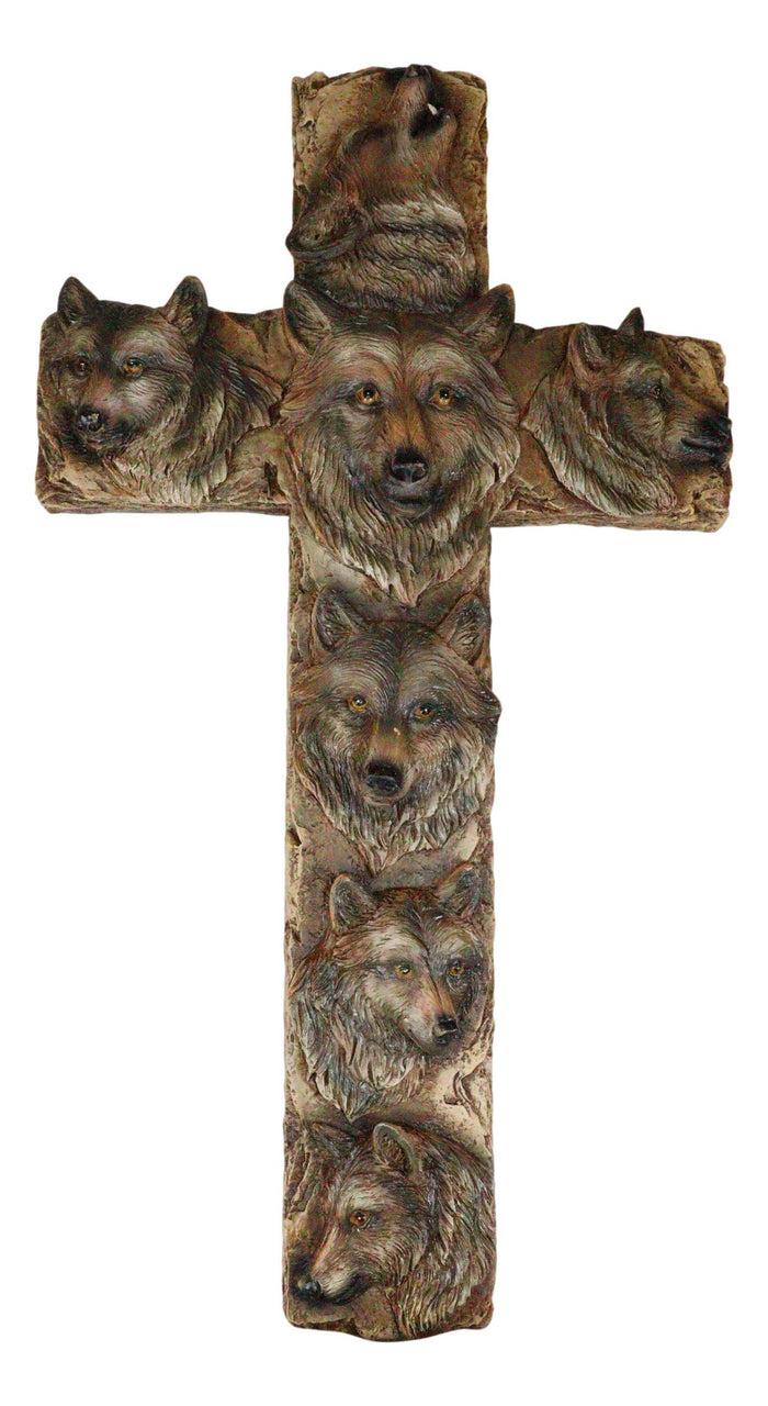 Rustic Western Animal Totem Spirit Wolves Howling Gray Wolf Wall Cross Decor