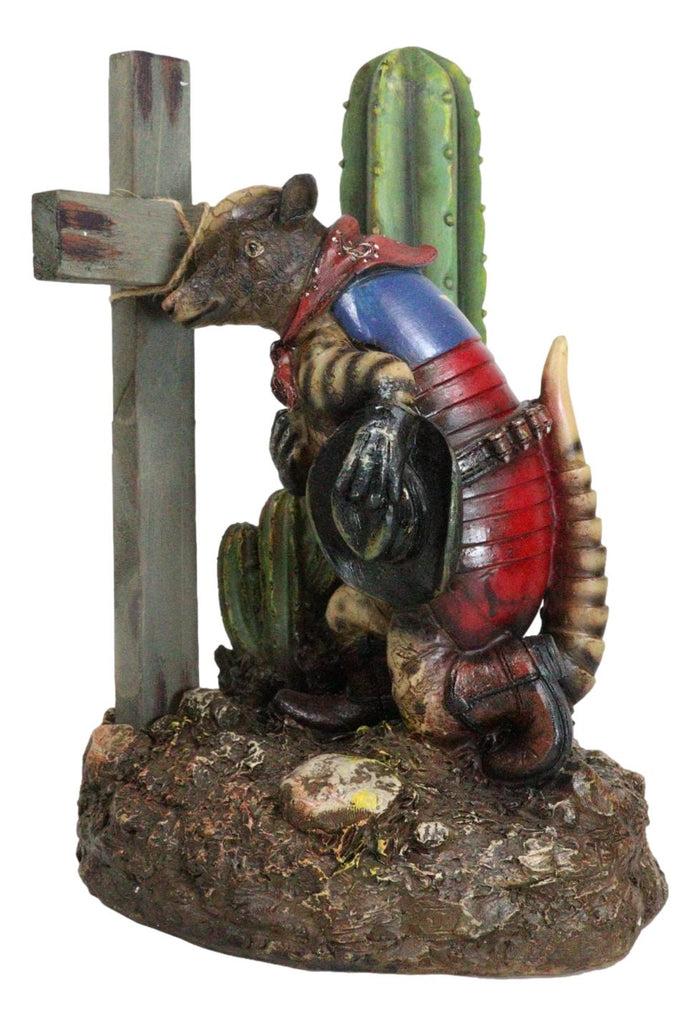 Rustic Western Armadillo Cowboy By Saguaro Cactus Praying By The Cross Figurine