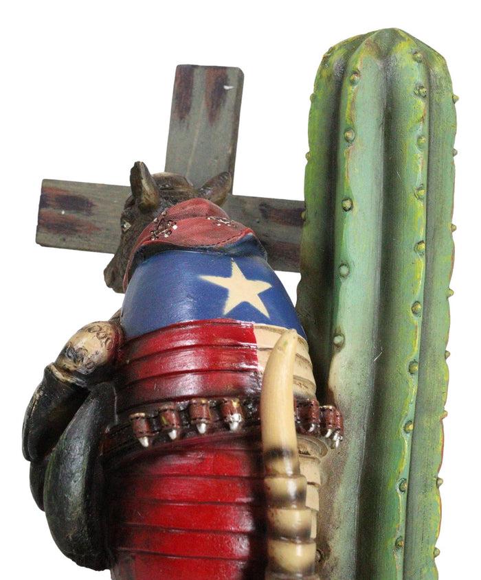 Rustic Western Armadillo Cowboy By Saguaro Cactus Praying By The Cross Figurine