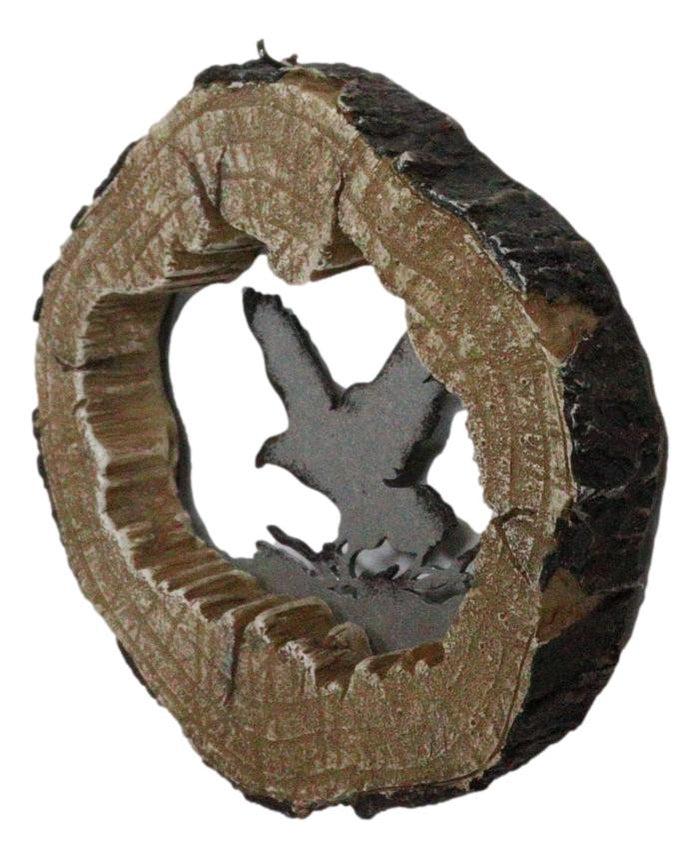 Rustic Western Bald Eagle Faux Wood Log Slice Set Of 4 Christmas Tree Ornaments