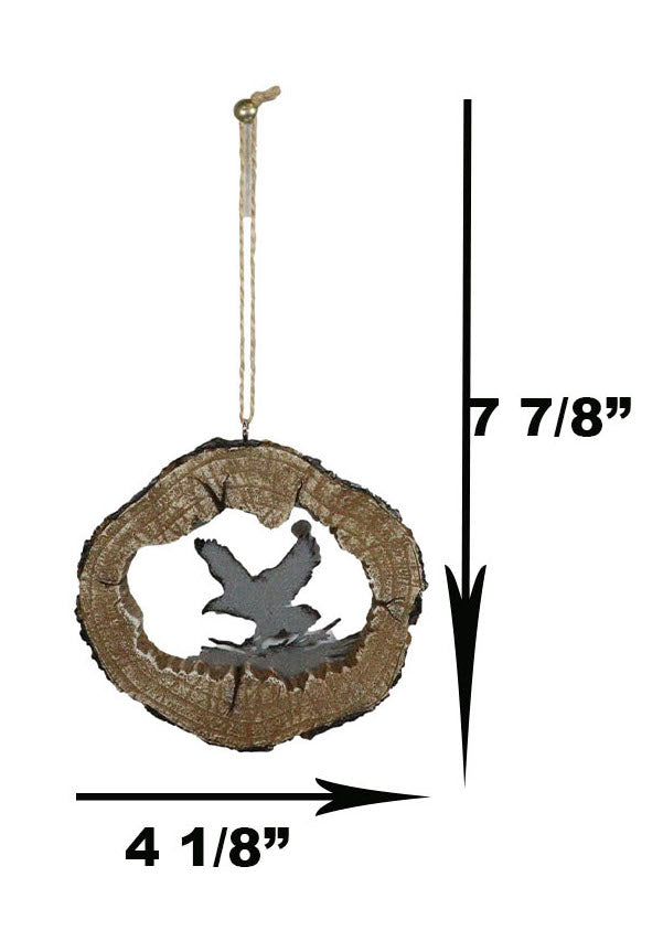 Rustic Western Bald Eagle Faux Wood Log Slice Set Of 4 Christmas Tree Ornaments