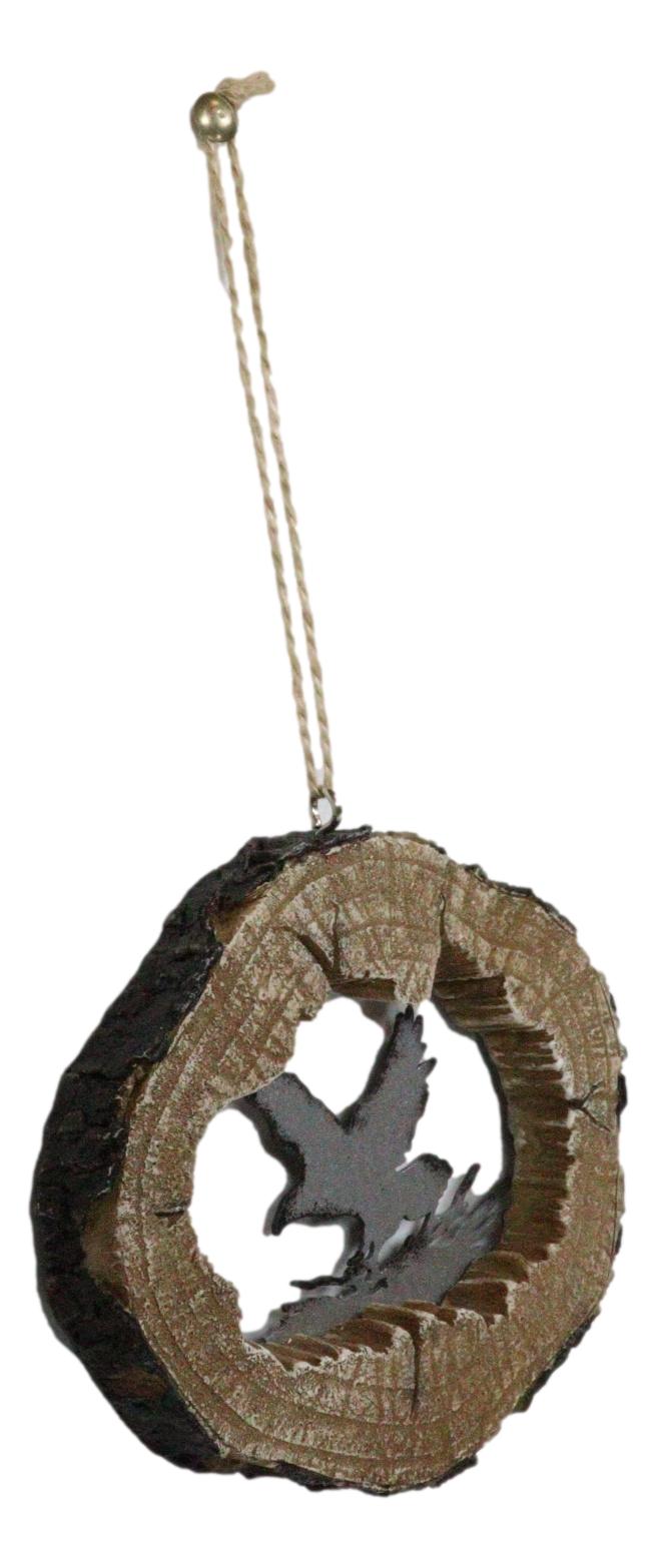 Rustic Western Bald Eagle Faux Wood Log Slice Set Of 4 Christmas Tree Ornaments