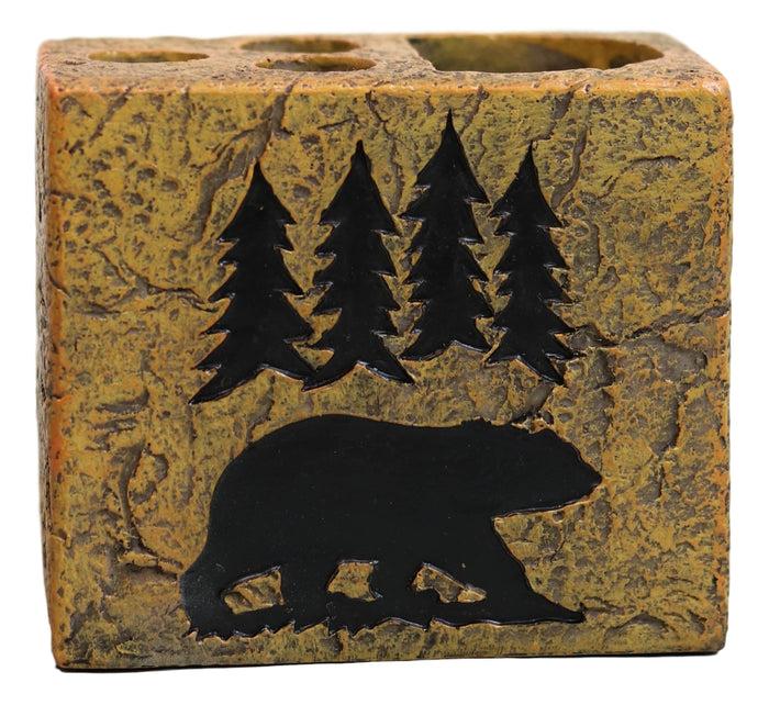 Rustic Western Black Bear By Pine Trees Silhouette Toothbrush Toothpaste Holder