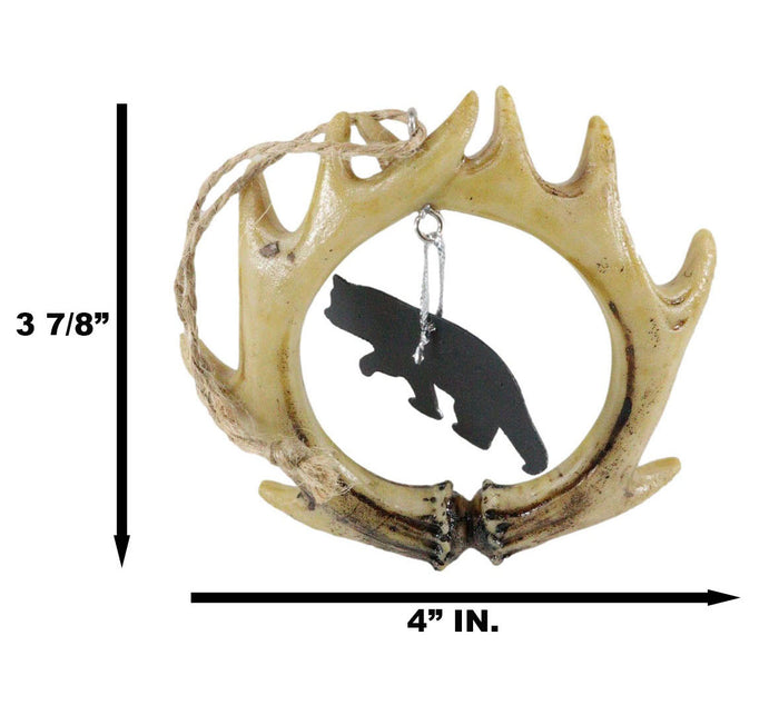 Rustic Western Black Bear Cutout Deer Antlers Set Of 2 Christmas Tree Ornaments